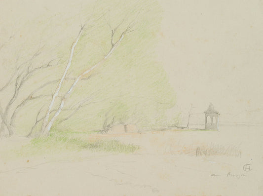 H. Christianen, on the Lakeshore Under Trees, 20th-Century, Pencil