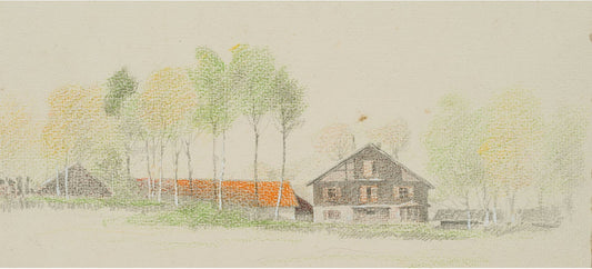 H. Christiansen, Country Houses in the Birch Grove, 20th-Century, Pencil