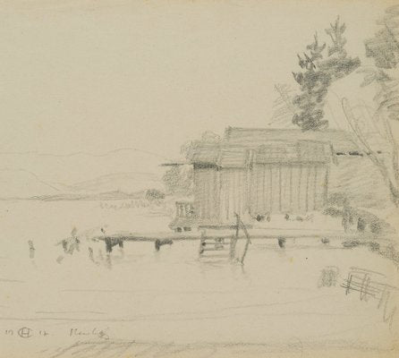 H. Christiansen, Footbridge and Huts on Lake Starnberg, 1917, Pencil-OJR-1273344