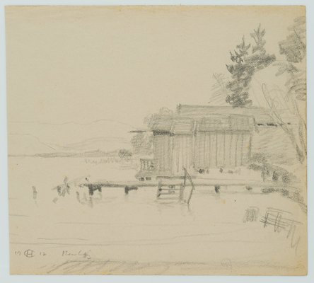 H. Christiansen, Footbridge and Huts on Lake Starnberg, 1917, Pencil-OJR-1273344