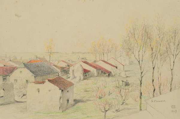 H. Christiansen, Houses at Saint-Clüment Murthe-Et-Monthscellan, 1917, Pencil on Paper-OJR-1273343