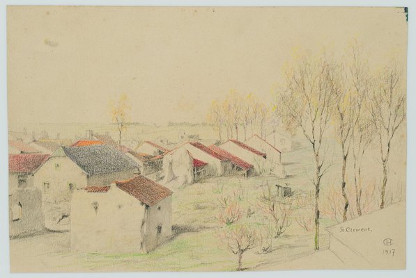 H. Christiansen, Houses at Saint-Clüment Murthe-Et-Monthscellan, 1917, Pencil on Paper-OJR-1273343