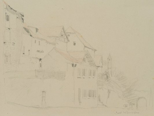 H. Christiansen, Houses on the Slope in Bad Wimpfen, 1922, Pencil-OJR-1273366