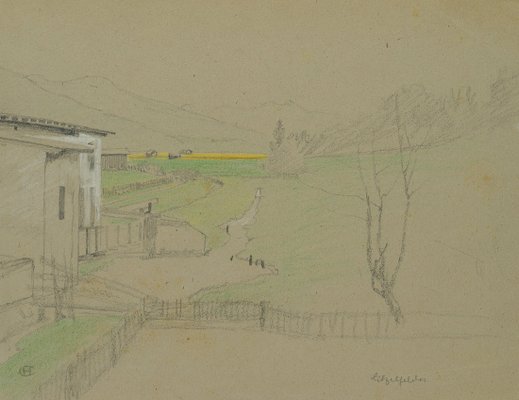 H. Christiansen, Landscape Near Litzlfelden in Tyrol, 1920, Pencil-OJR-1273356