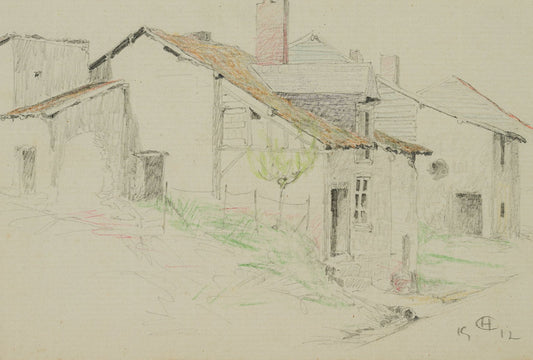 H. Christiansen, Old Residential House on Dorfstrae, 1917, Pencil