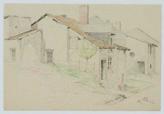 H. Christiansen, Old Residential House on Dorfstrae, 1917, Pencil-OJR-1273345