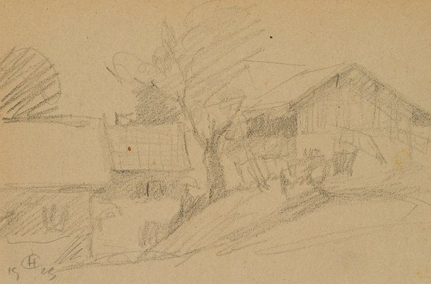 H. Christiansen, Sketch of a Farmstead, 1923, Pencil-OJR-1273377