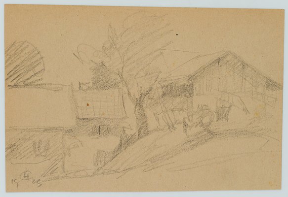 H. Christiansen, Sketch of a Farmstead, 1923, Pencil-OJR-1273377