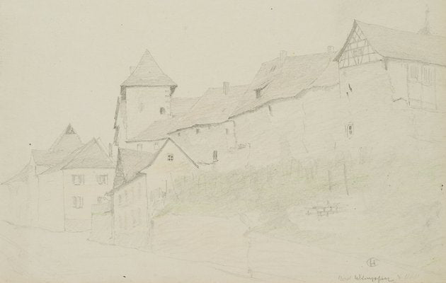 H. Christiansen, View of the Castle and Imperial Palace in Bad Wimpfen, 1922, Pencil-OJR-1273367