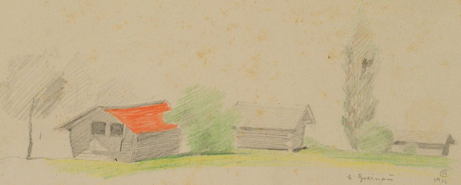 H. Christiansen, Wooden Huts Near Grainau, 1922, Pencil-OJR-1273371