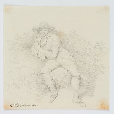 H. Freudweiler, Resting Man on a Rock, 1780, Pencil-OJR-1273252