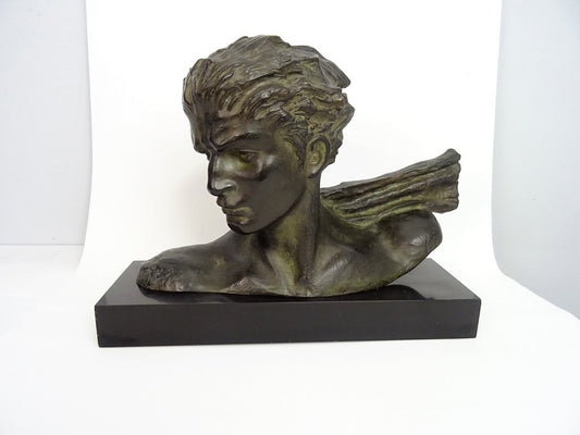 H. Gauthiot, Jean Mermoz with Scarf, 1920s, Bronze Sculpture