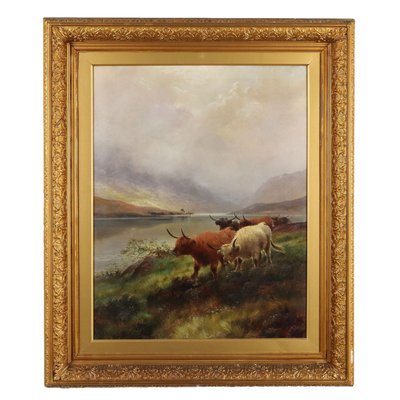 H. Robinson Hall, Highland Cattle, Loch Venachar, 1800s, Oil on Canvas-VMM-2028486