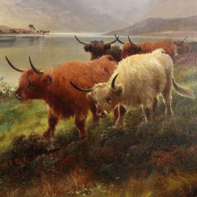 H. Robinson Hall, Highland Cattle, Loch Venachar, 1800s, Oil on Canvas-VMM-2028486