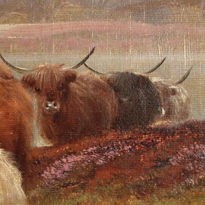 H. Robinson Hall, Highland Cattle, Loch Venachar, 1800s, Oil on Canvas-VMM-2028486