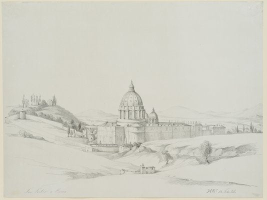 H. Wilhelmi, View of Saint Peter's in Rome, 1846, Pencil-OJR-1273311