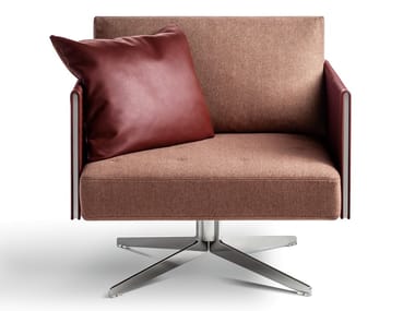 CLAYTON swivel armchair — leather structure, fabric seat and cushions (Poltrona Frau)