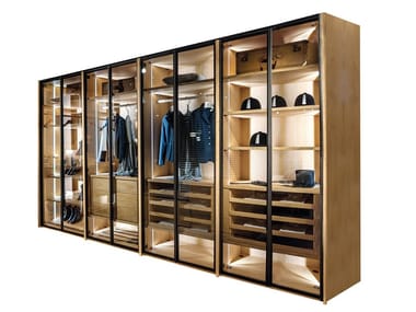 AVANT - Sectional wood and glass wardrobe - LED lighting available upon request (Dimension - H.260 & 7 Doors) (Request Info)