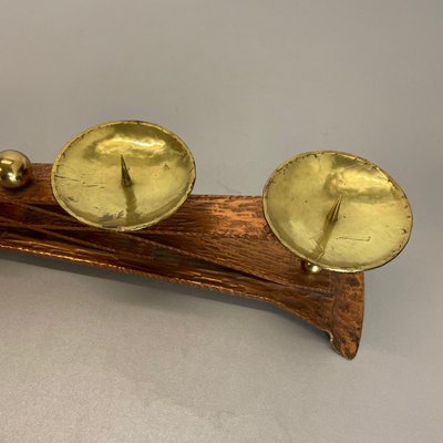 Hagenauer Brutalist Copper and Brass Candleholder, Austria, 1950s-QZ-1373982