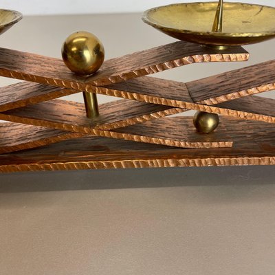 Hagenauer Brutalist Copper and Brass Candleholder, Austria, 1950s-QZ-1373982