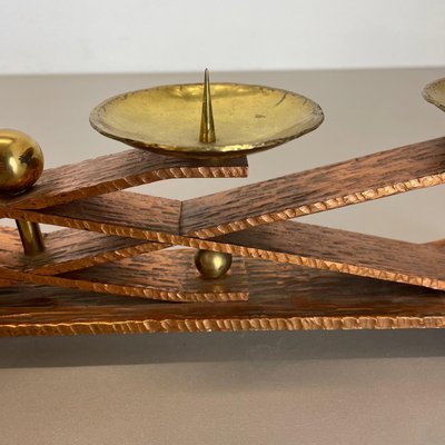 Hagenauer Brutalist Copper and Brass Candleholder, Austria, 1950s-QZ-1373982