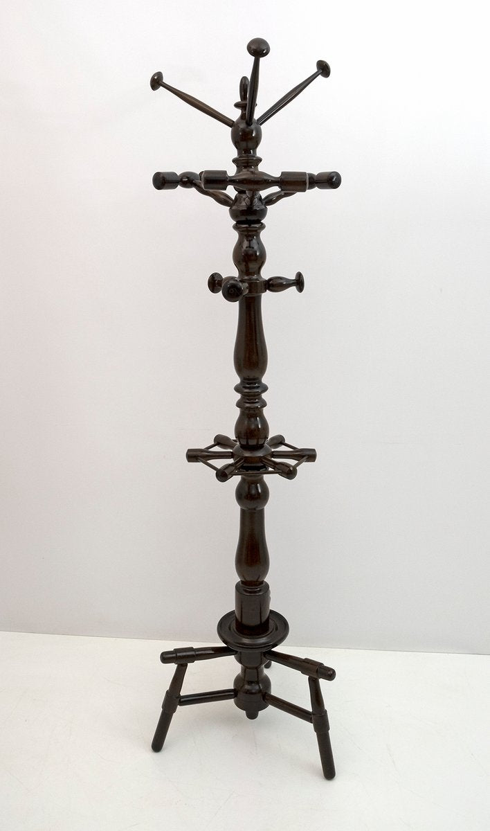 Half-Century Italian Walnut Ground Coat Rack with Umbrella Stand, 1950s