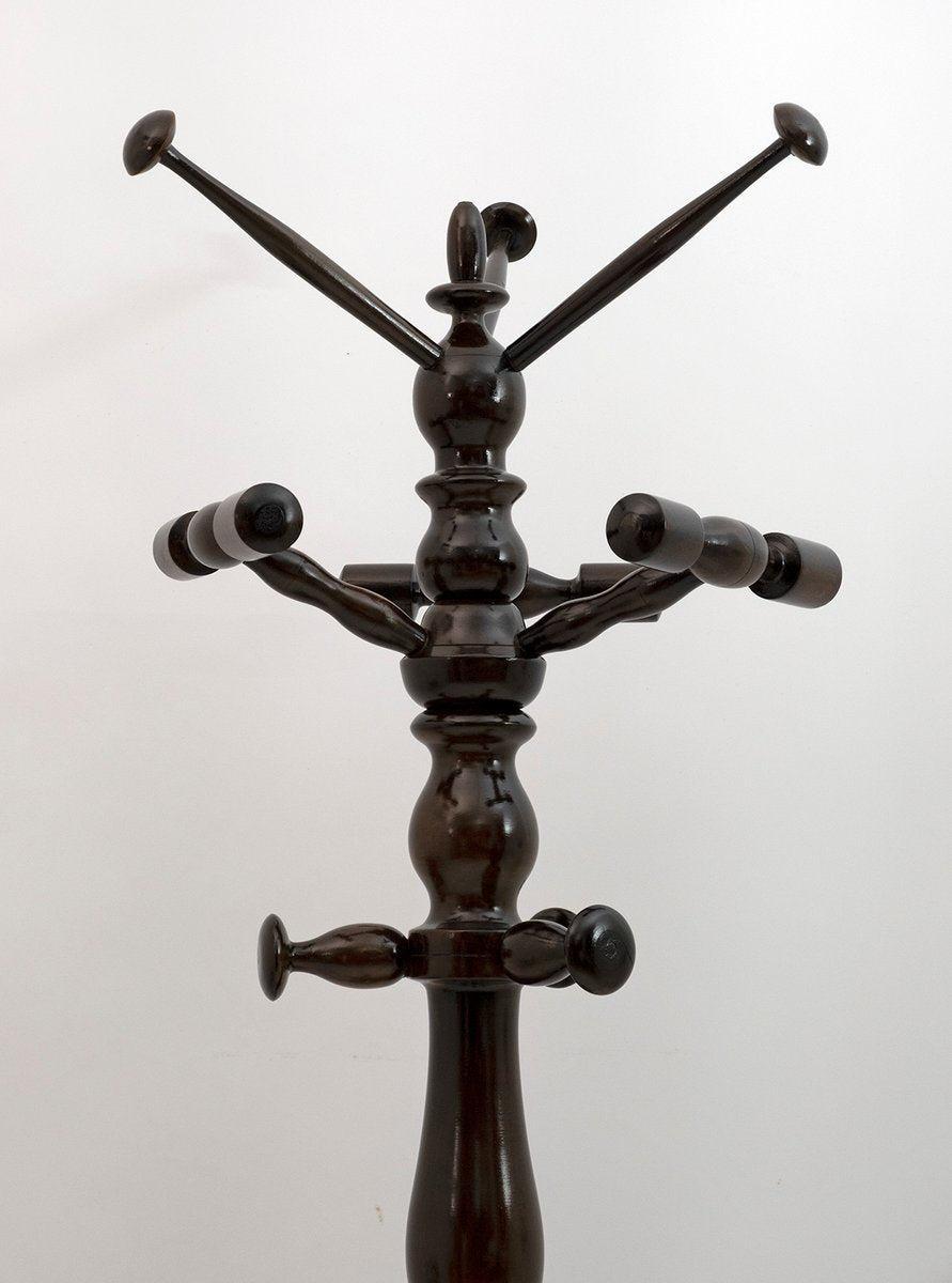 Half-Century Italian Walnut Ground Coat Rack with Umbrella Stand, 1950s