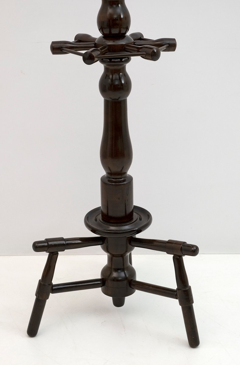 Half-Century Italian Walnut Ground Coat Rack with Umbrella Stand, 1950s