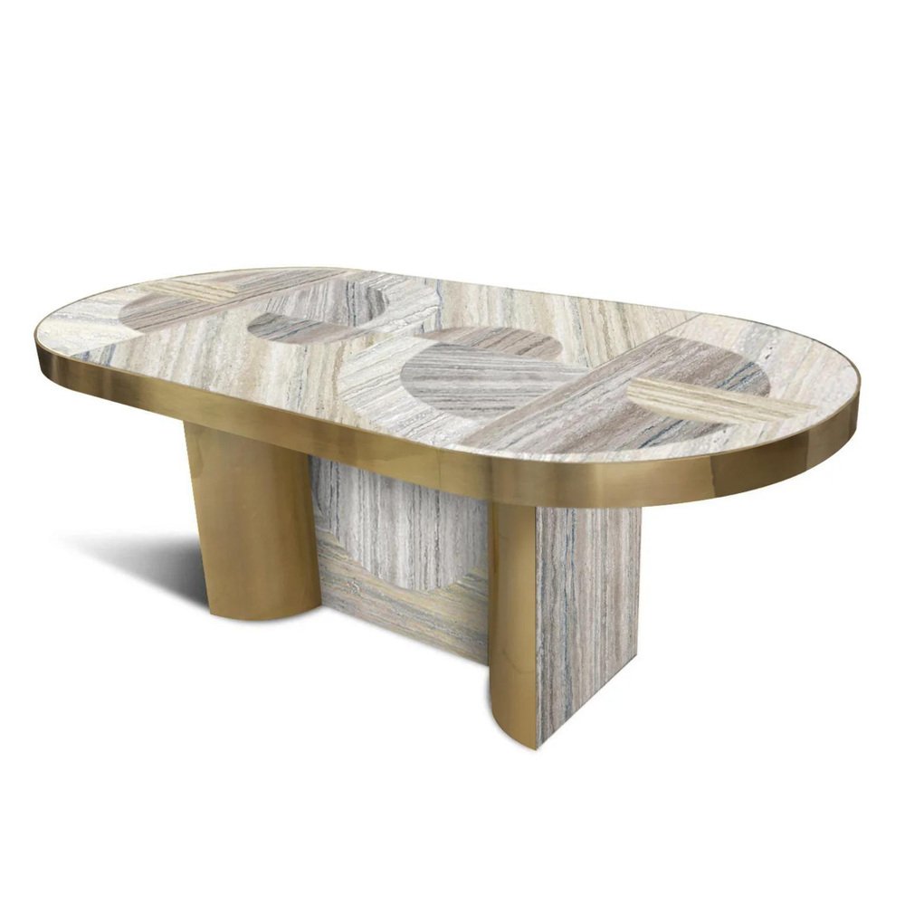 Half Moon Travertine Dining Table by Bohinc Studio