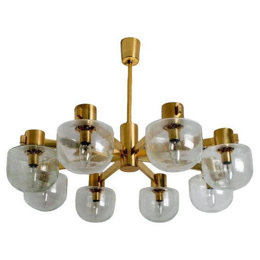 Half Round Clear White Gold Glass Chandelier attributed to Hillebrand, 1960s