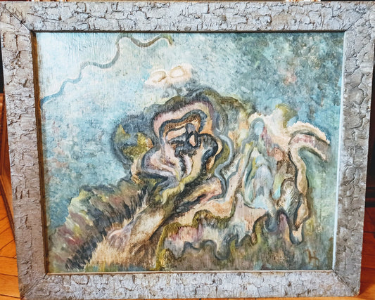 Halina Jastrzębska, Abstraction in Blues and Beiges, 1990s, Oil on Canvas, Framed