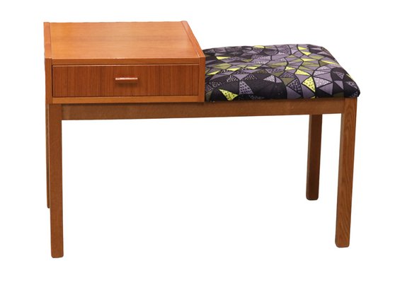 Hall Bench in Teak & Linen Fabric by Viola Gråsten, 1960s-BPJ-1777619