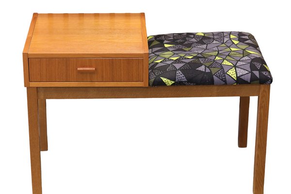 Hall Bench in Teak & Linen Fabric by Viola Gråsten, 1960s-BPJ-1777619