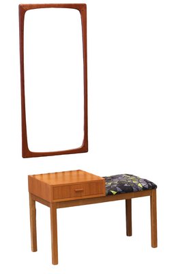 Hall Bench in Teak & Linen Fabric by Viola Gråsten, 1960s-BPJ-1777619