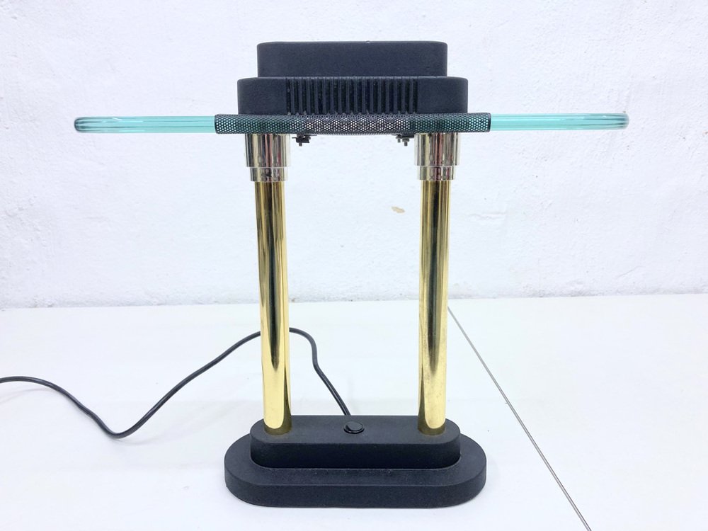 Halogen Table Lamp in Brass Chrome Glass, 1980s