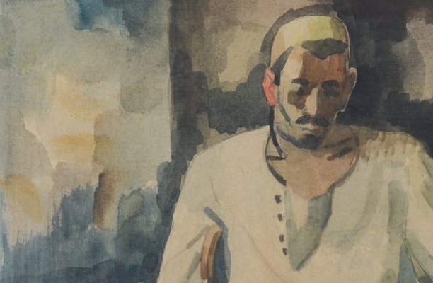 Hamed Abdalla, Arab Gentleman, 1950s, Watercolor & Paper-AOI-2019938