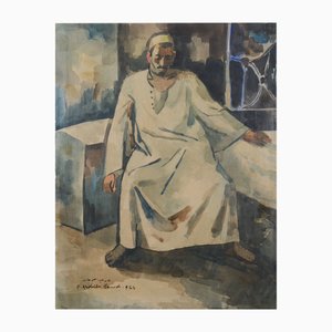 Hamed Abdalla, Arab Gentleman, 1950s, Watercolor & Paper-AOI-2019938