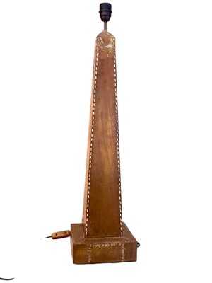 Hammered Brass and Chrome Plates on Wood Table Lamp in a Shape of Obelisk by Rodolfo Dubarry. Marbella Spain 1980s-TCS-1254580