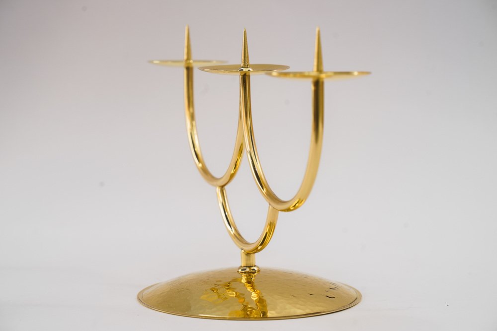 Hammered Brass Candle Holder, Vienna, 1950s