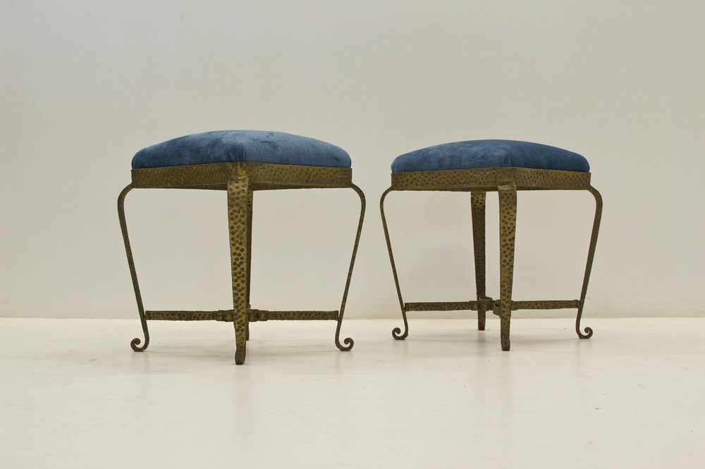 Hammered Gilded Iron Stools by Pierluigi Colli, 1950s, Set of 2