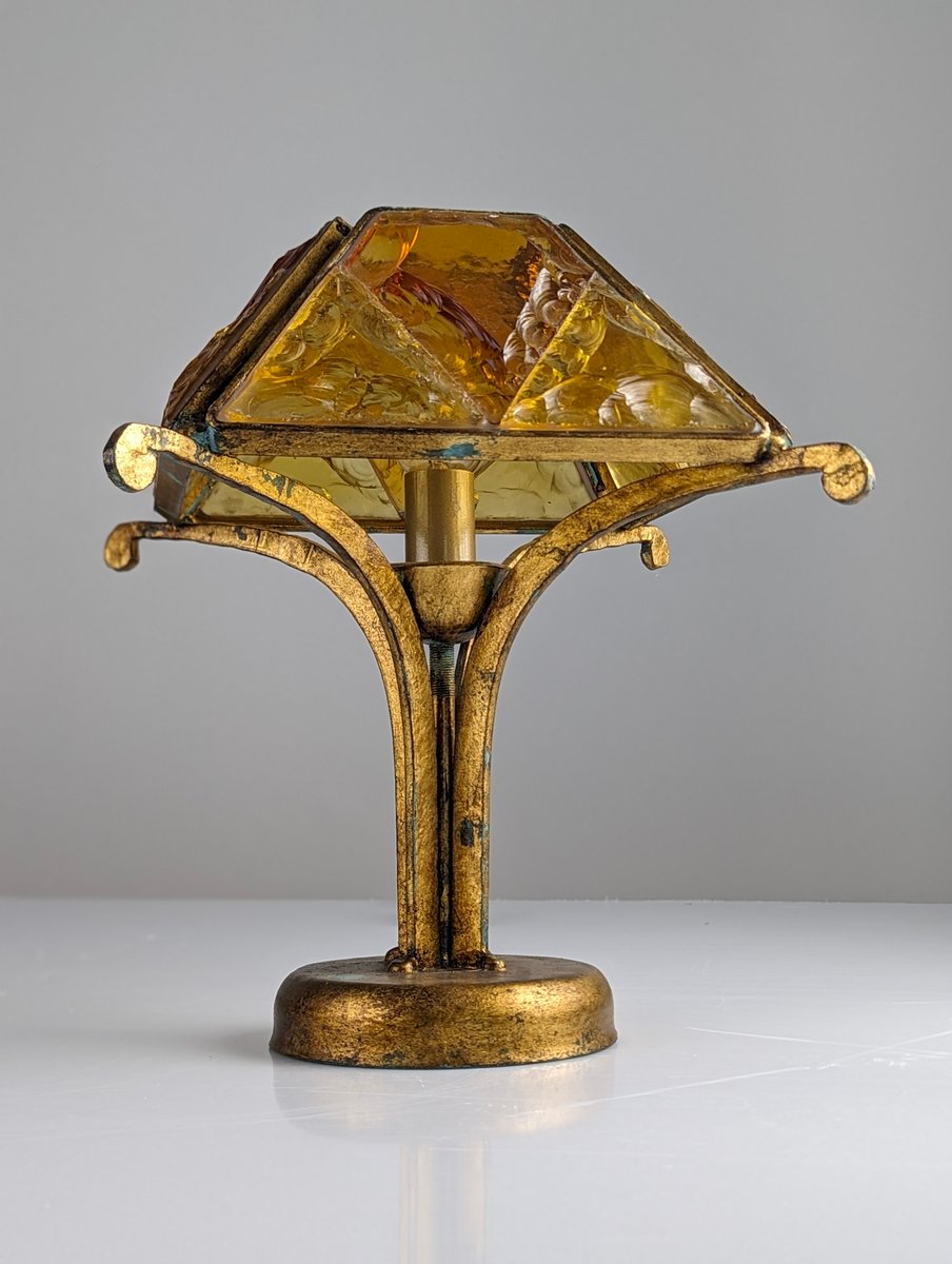 Hammered Glass and Wrought Iron Table Lamp attributed to Longobard, Italy, 1970s