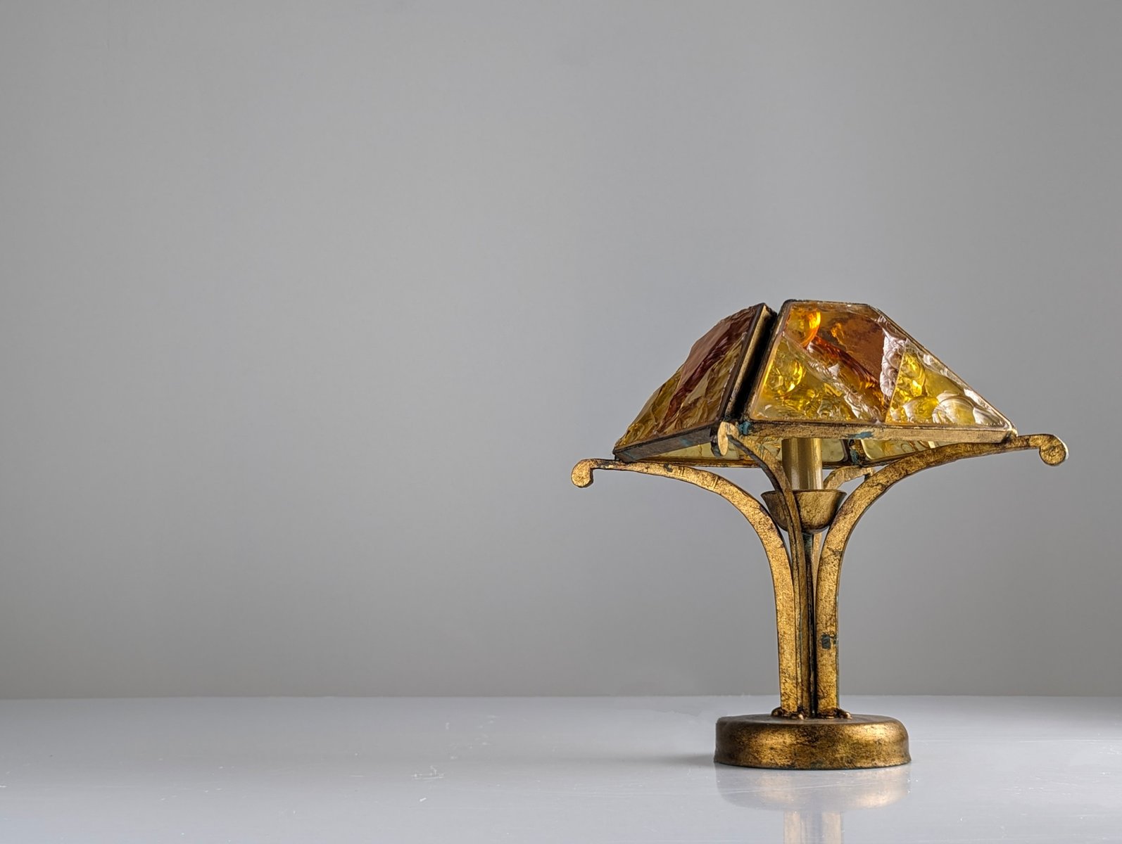 Hammered Glass and Wrought Iron Table Lamp attributed to Longobard, Italy, 1970s