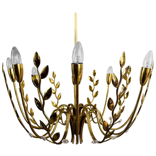 Hammered Leaves 8-Arm Chandelier Attributed to Lobmeyr, 1950s