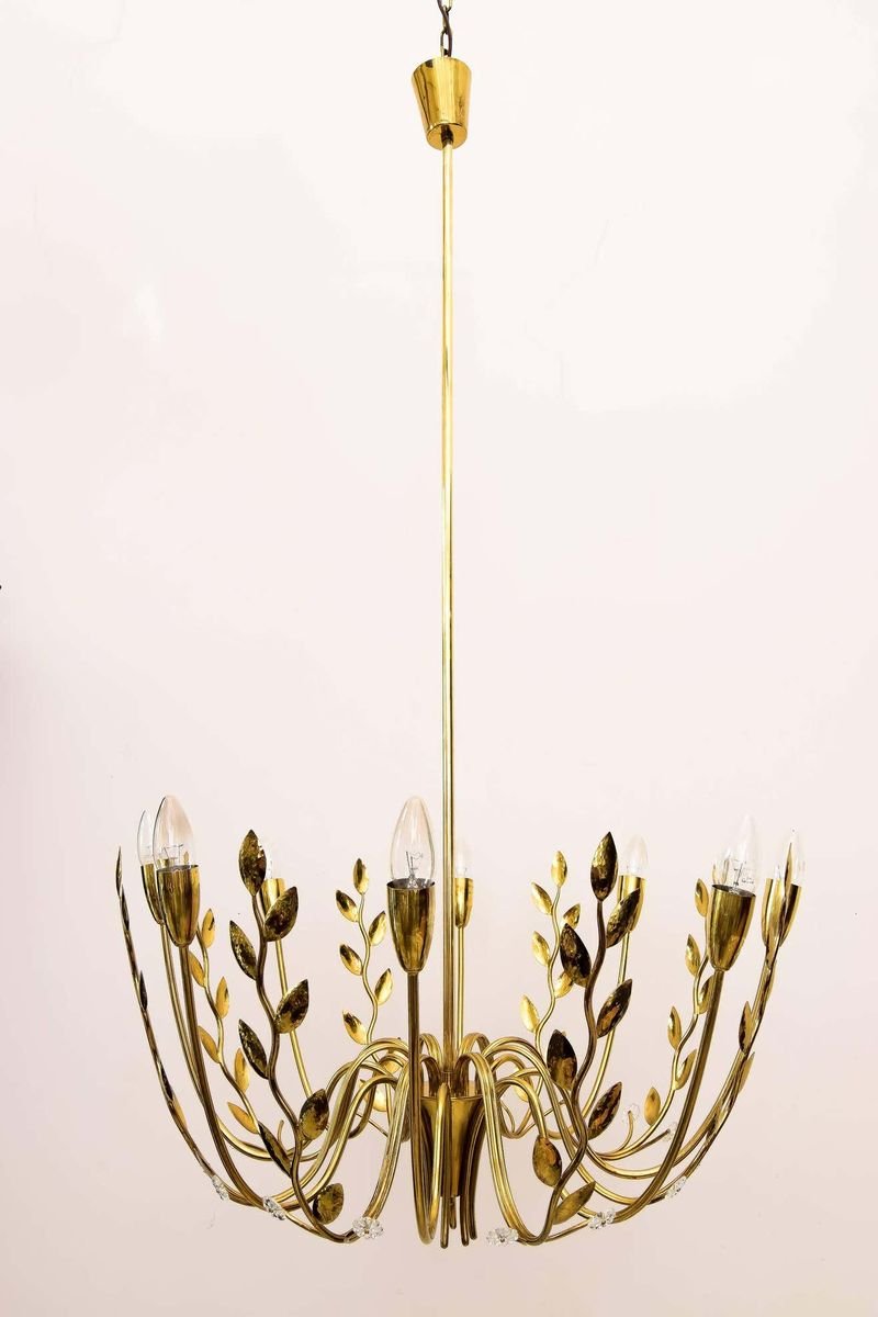 Hammered Leaves 8-Arm Chandelier Attributed to Lobmeyr, 1950s