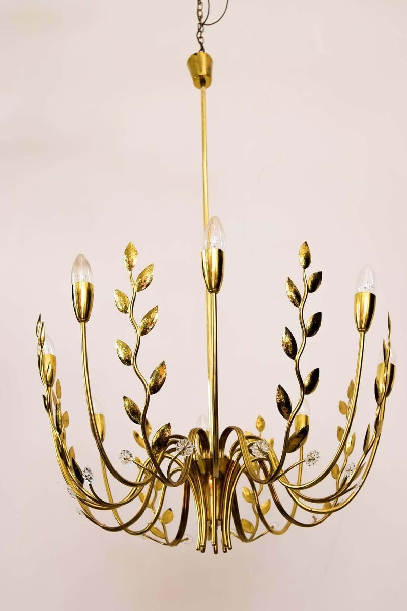 Hammered Leaves 8-Arm Chandelier Attributed to Lobmeyr, 1950s