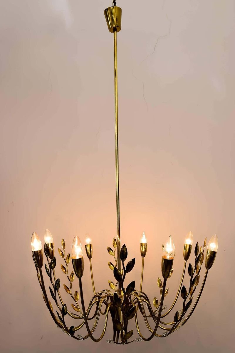 Hammered Leaves 8-Arm Chandelier Attributed to Lobmeyr, 1950s