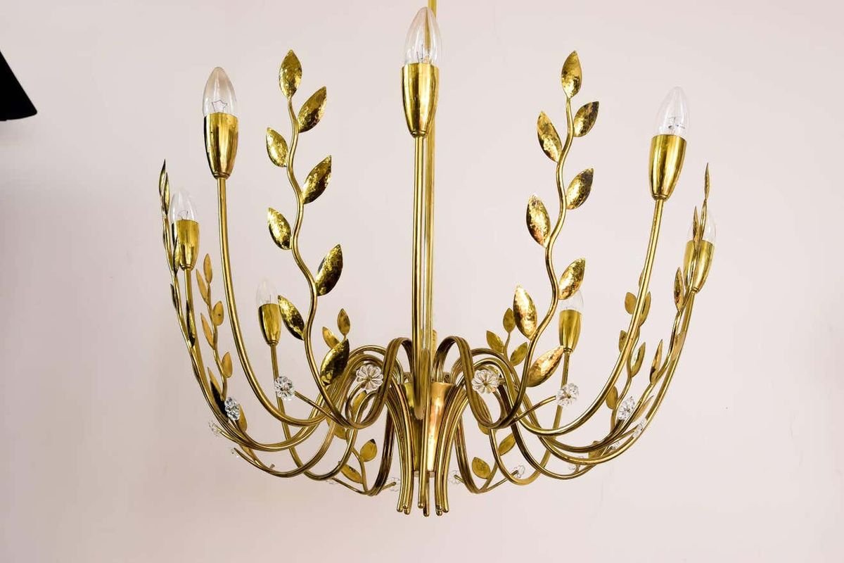 Hammered Leaves 8-Arm Chandelier Attributed to Lobmeyr, 1950s