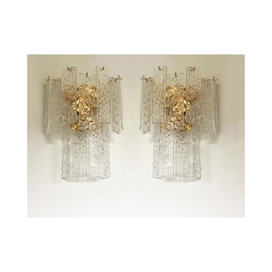 Hammered Strips Listelli Murano Glass Wall Sconces by Simoeng, Set of 2