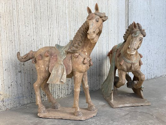 Han Dynasty Terracotta Horses, China, Set of 2-PSK-1002945