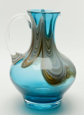 Hand Blown Art Glass Pitcher with Agate-Colored Swirls & Handle-MJY-1148990